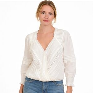 Tennis White Bohemian Ruched Ruffle Top Sz XS